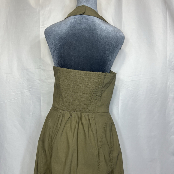 Anthropologie Zip-Front Corset Halter Neck Dress Moss Green Sz L Casual Festive - Picture 8 of 14
